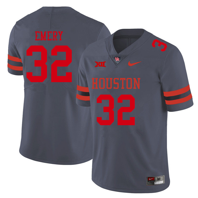 Men-Youth #32 Jalen Emery Houston Cougars College Big 12 Conference Football Jerseys Sale-Gray